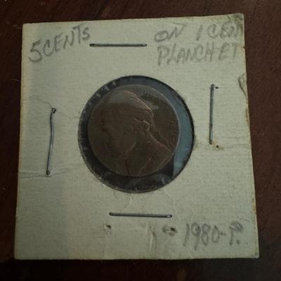 1980 5cent on a 1 cent planchet