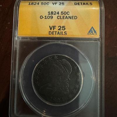 1824 50c cleaned VF 25 ANACS