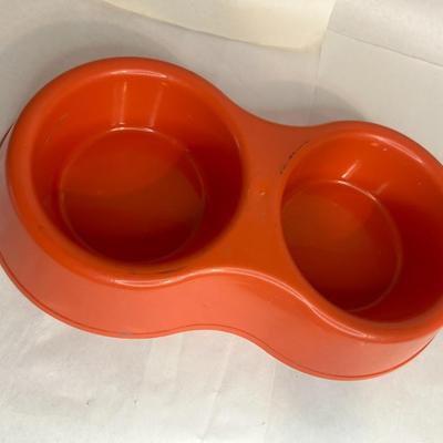 Double Orange Plastic Medium Pet Bowls