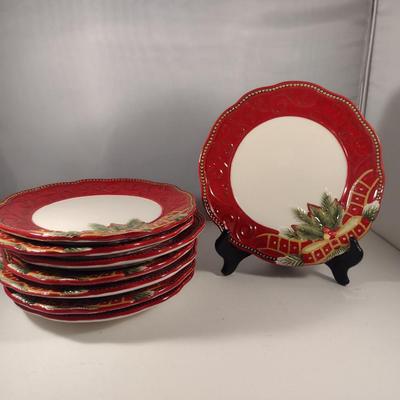 Fitz and Floyd 'Damask Holiday' Salad Plates- Eight Pieces
