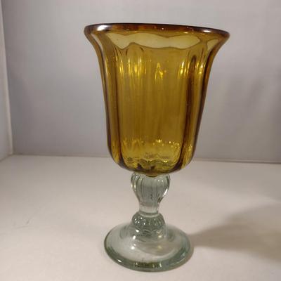 Collection of Eight Amber and Blue Blown Glass Goblets