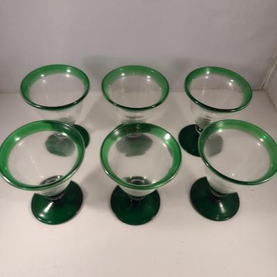 Collection of Six Clear and Green Glass Goblets