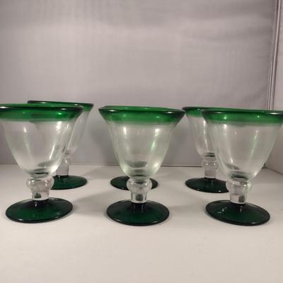 Collection of Six Clear and Green Glass Goblets