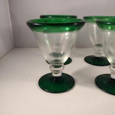 Collection of Six Clear and Green Glass Goblets