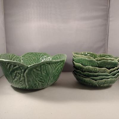 World Market Cabbage Leaf Design 7 Piece Ceramic Salad Set