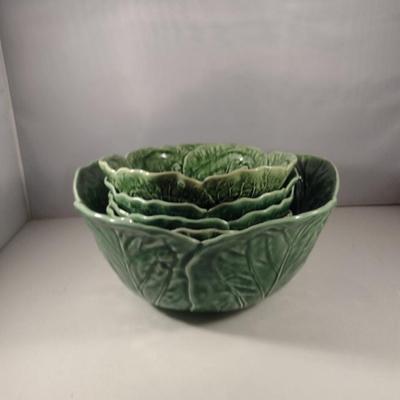 World Market Cabbage Leaf Design 7 Piece Ceramic Salad Set