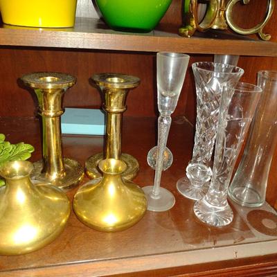 Collection of Home Decor- Vases, Brass Candle Holders, etc