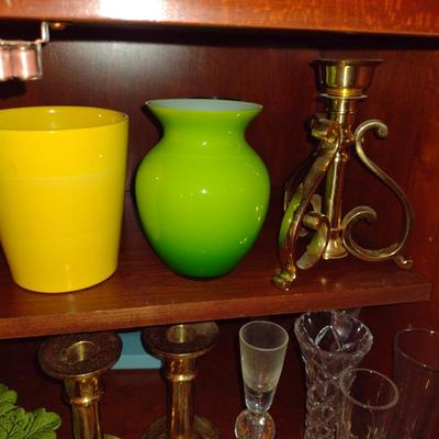 Collection of Home Decor- Vases, Brass Candle Holders, etc