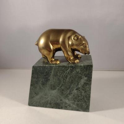 Heavy Decorative Bookend- Brass Bear On Marble