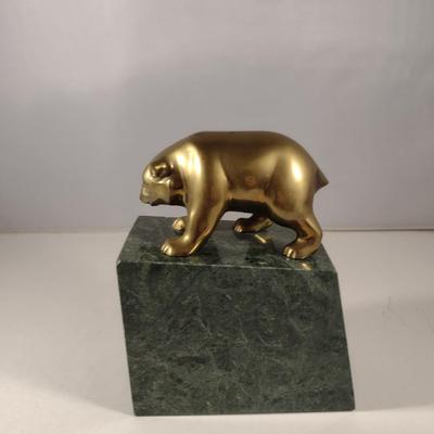 Heavy Decorative Bookend- Brass Bear On Marble