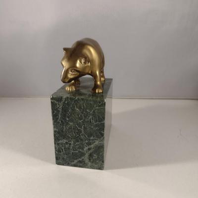 Heavy Decorative Bookend- Brass Bear On Marble