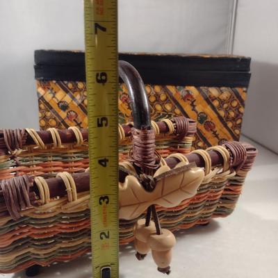 Woven Decorative Storage Box and Basket with Oak Leaf and Acorn Accents