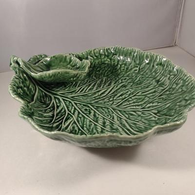 World Market Cabbage Leaf Design Ceramic Chip and Dip Dish