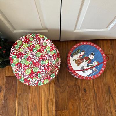 LIGHTED CHRISTMAS TREE AND CHRISTMAS THEMED STORAGE BOXES