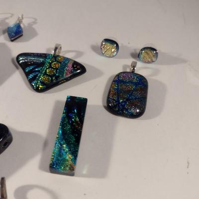 Assortment of Colorful, Glass Jewelry Pendants and Earrings