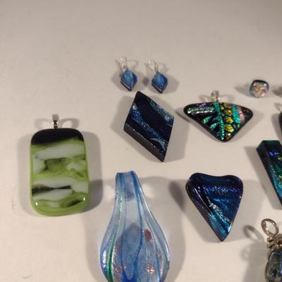 Assortment of Colorful, Glass Jewelry Pendants and Earrings