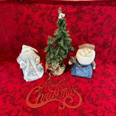 SANTA TREE TOPPER, TABLE TOP CHRISTMAS TREE AND HANGING MERRY CHRISTMAS SIGN