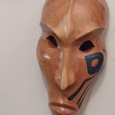 Signed, Native American Cherokee Blue Clan Hand Carved Wooden Mask- Measures Approx 10