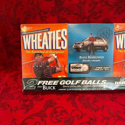 SEALED TIGER WOODS 2002 WHEATIES BUICK PROMO BOXES WITH GOLF BALLS - FACTORY SEALED