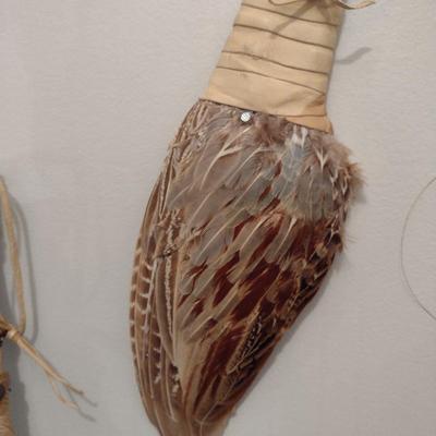 Native American Leather and Wooden Shamanic Rattle and Feather Smudge Fan