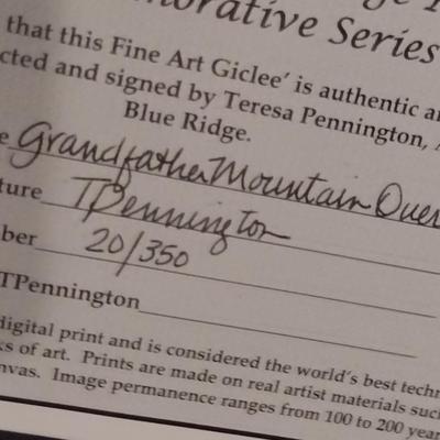 Framed Mountain Scene Giclee by Teresa Pennington- Signed and Numbered