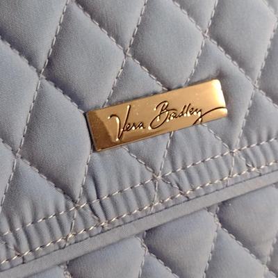 Vera Bradley Quilted Sky Blue Shoulder Bag with ID Case and Cosmetic Bag