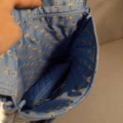 Vera Bradley Quilted Sky Blue Shoulder Bag with ID Case and Cosmetic Bag