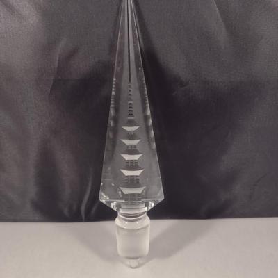 Vintage Cut Glass Stopper with Pagoda Design- Approx 7" Long