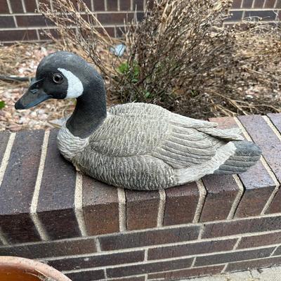 GEESE YARD/GARDEN DECOR AND HAND PAINTED TERRACOTTA PLANTER WITH SAUCER ON PLANT DOLLY