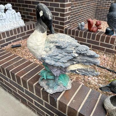 GEESE YARD/GARDEN DECOR AND HAND PAINTED TERRACOTTA PLANTER WITH SAUCER ON PLANT DOLLY