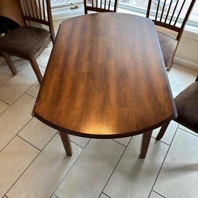 ROUND DRUM DROP LEAF TABLE WITH 4 SEAT CUSHIONED CHAIRS
