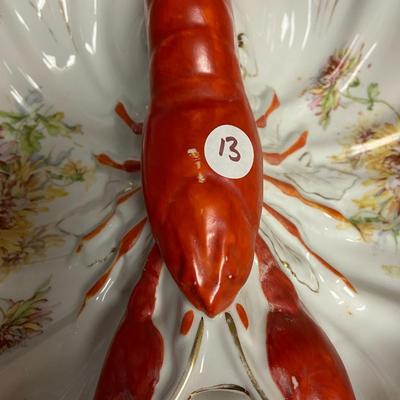 Vintage Tielsch Altwasser Porcelain Lobster Divided Serving Dish and Lobster Shakers