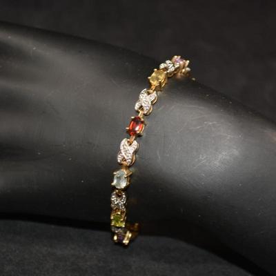 Gold-Tone 925 Sterling Tennis Bracelet with Tourmaline and Topaz 7.25