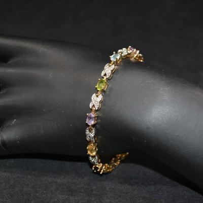 Gold-Tone 925 Sterling Tennis Bracelet with Tourmaline and Topaz 7.25