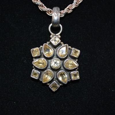 925 Sterling Rope Chain w/ 925 and Citrine Pendant 20