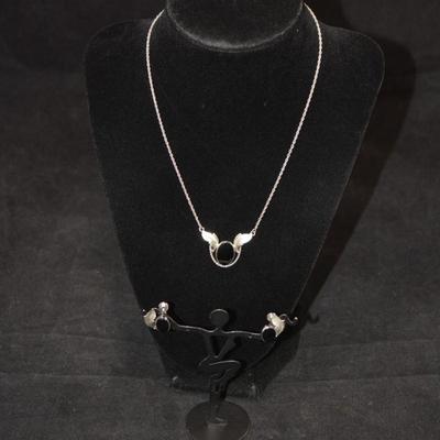 Matching Sterling Necklace and Screw-On Earrings w/ Onyx 16