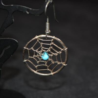 925 Sterling and Turquoise Dreamcatcher Earrings 3.8g