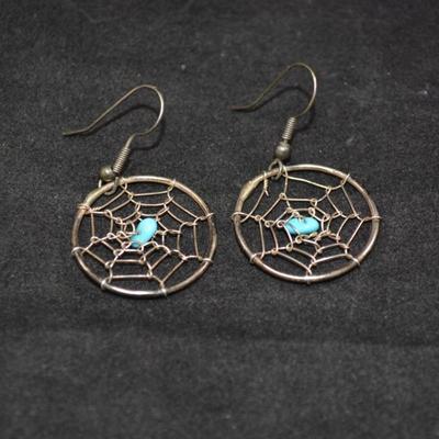 925 Sterling and Turquoise Dreamcatcher Earrings 3.8g