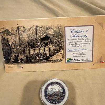 1773-2023 $2 FEDERAL RESERVE NOTE AND COIN HONORING THE 250th ANNIVERSARY OF THE BOSTON TEA PARTY