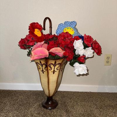UMBRELLA SHAPED FLOWER VASE WITH FAUX FLOWERS