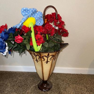 UMBRELLA SHAPED FLOWER VASE WITH FAUX FLOWERS
