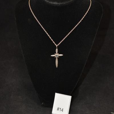925 Sterling Cross with Aquamarine on 925 Rope Chain 18