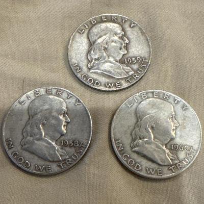 1958-1960 Benjamin Franklin U S 50c .999 Silver coins