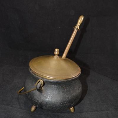 Vintage Cast Iron and Brass Smudge Pot w/ Brass Wand 6x6 10