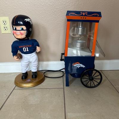 NOSTALGIA DENVER BRONCOS MINI POPCORN MAKER AND GEMMY ROCKIN RANDALL DANCING FIGURE