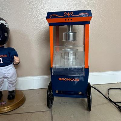 NOSTALGIA DENVER BRONCOS MINI POPCORN MAKER AND GEMMY ROCKIN RANDALL DANCING FIGURE