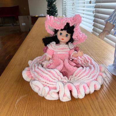 SEYMOUR MANN SAMMY PORCELAIN DOLL AND HAND CROCHETED BED PILLOW DOLL