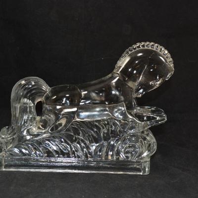 Vintage 1950's LE Smith Running Horse Clear Glass Bookends