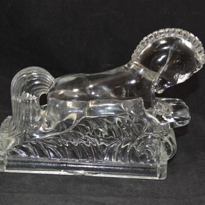 Vintage 1950's LE Smith Running Horse Clear Glass Bookends