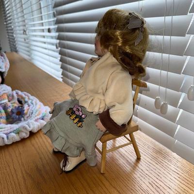 RF COLLECTION PORCELAIN DOLL AND HAND CROCHETED BED PILLOW DOLL